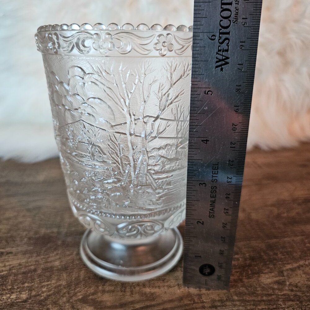 Fenton Currier & Ives 6" Footed Frosted Satin Glass Pedestal Vase Candleholder - Picture 4 of 6